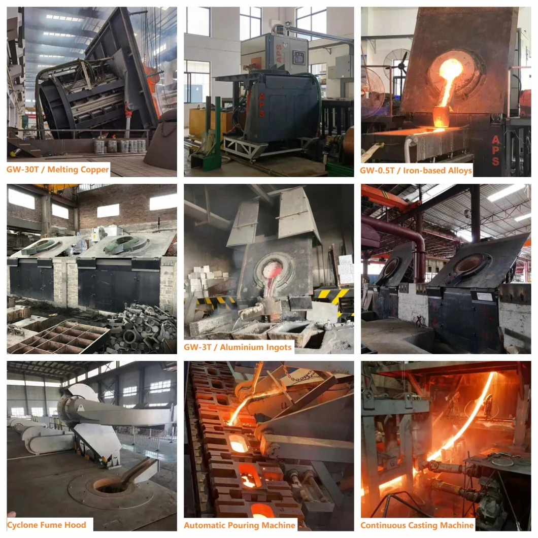 Aps Electric Industrial 5ton 6ton Copper Aluminum Scrap Metal Cast Iron Brass Bronze Stainless Steel Medium Frequency Induction Melting Smelting Furnace